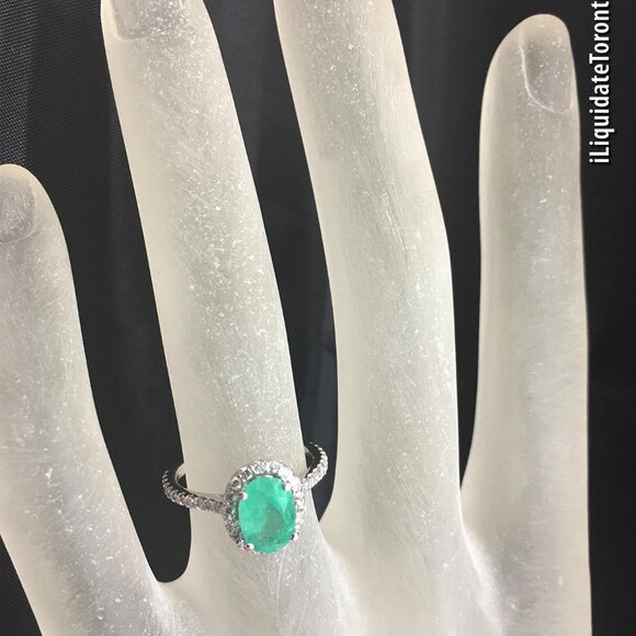 Natural Colombian Green Emerald & 14K Halo Diamond Ring. 1.55 CTW Appraisal - Picture 2 of 12